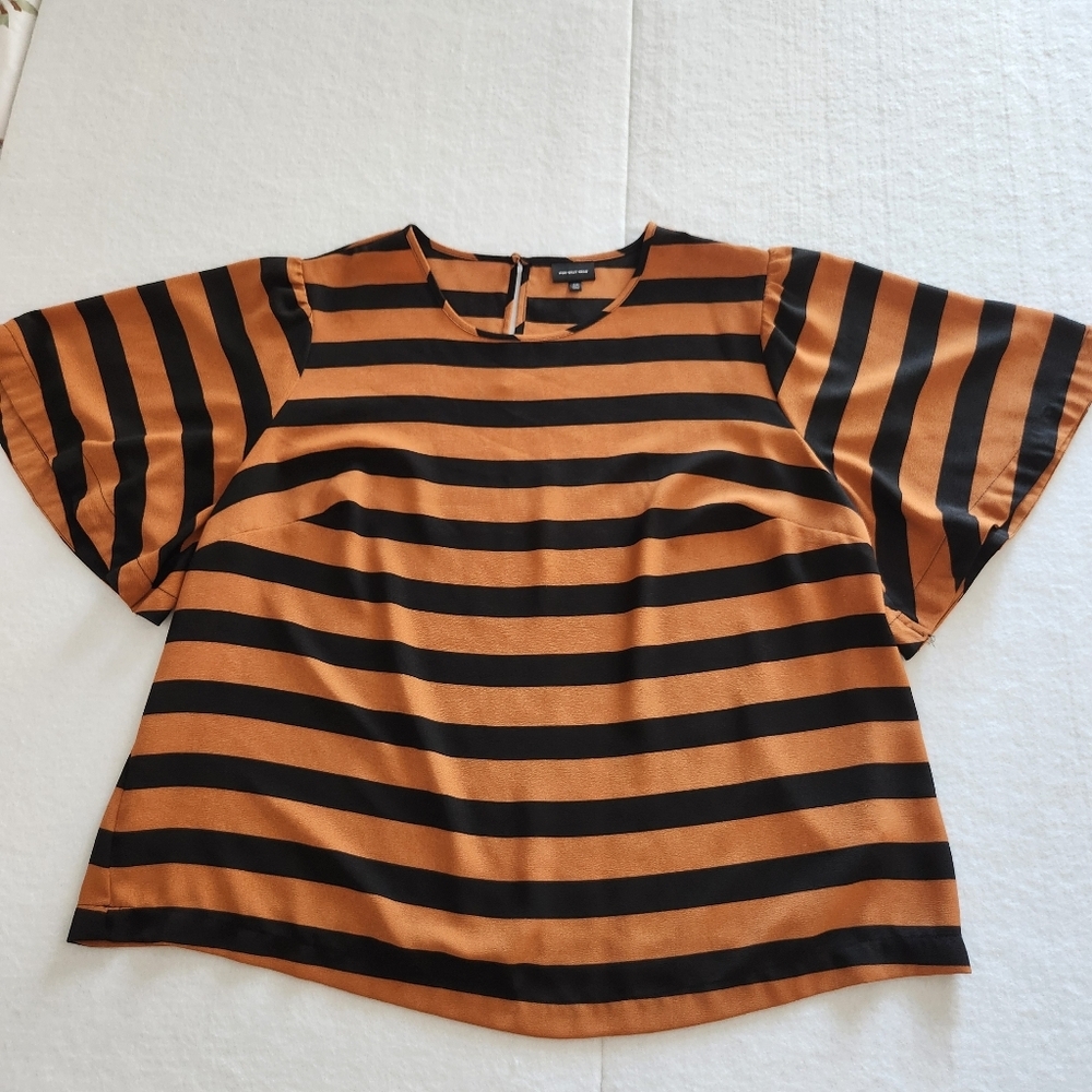 Who What Wear Black and Brown Striped Blouse Size 2X - Picture 1 of 8